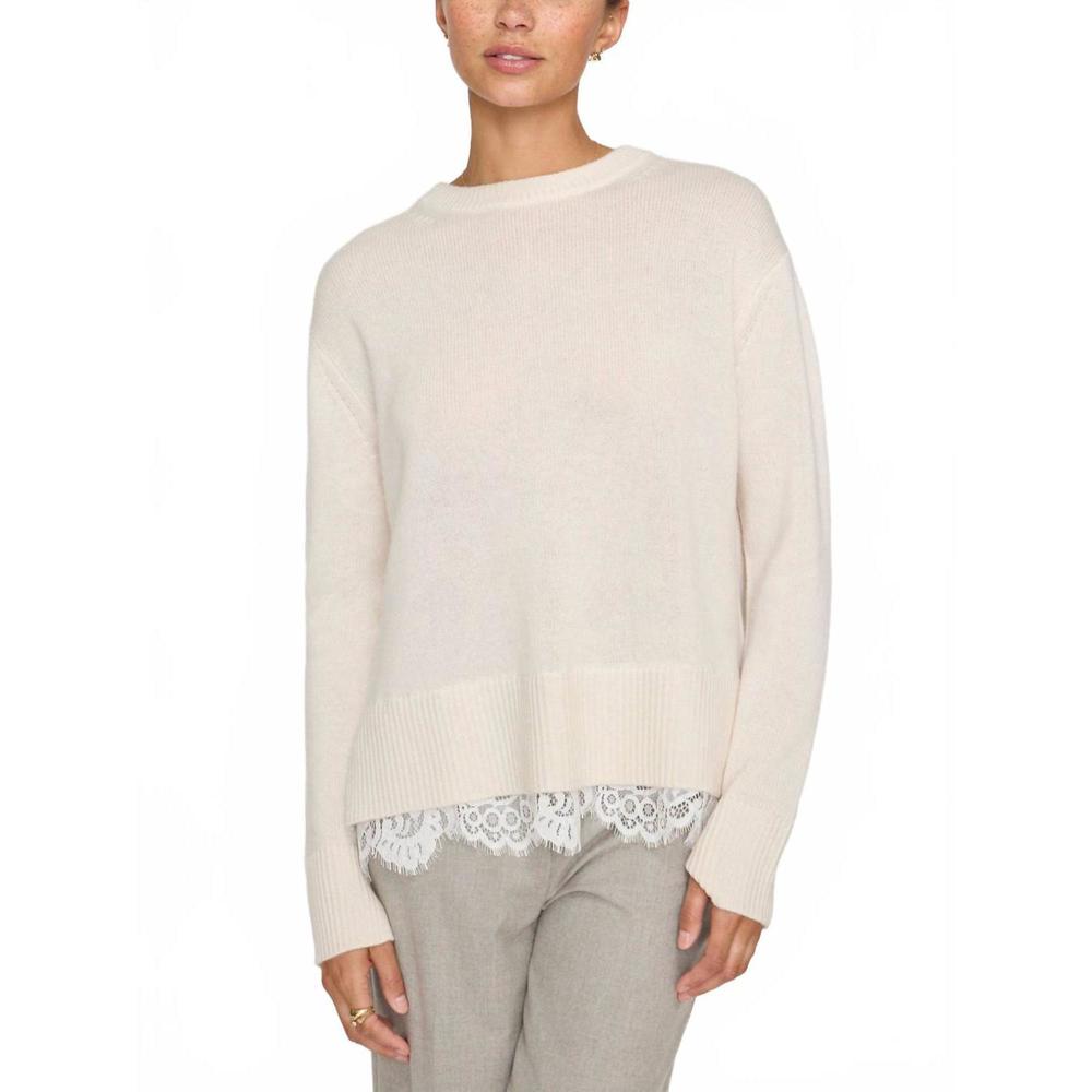 Brochu Walker Ivory Crew Neck Sweater with Lace Detail